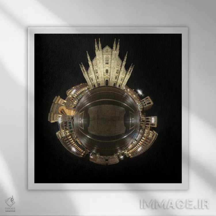 تابلو میدان دومو و کلیسای جامع گوتیک میلان، ایتالیا اثر آلساندرو دلا توره - نمای قابدار سفید