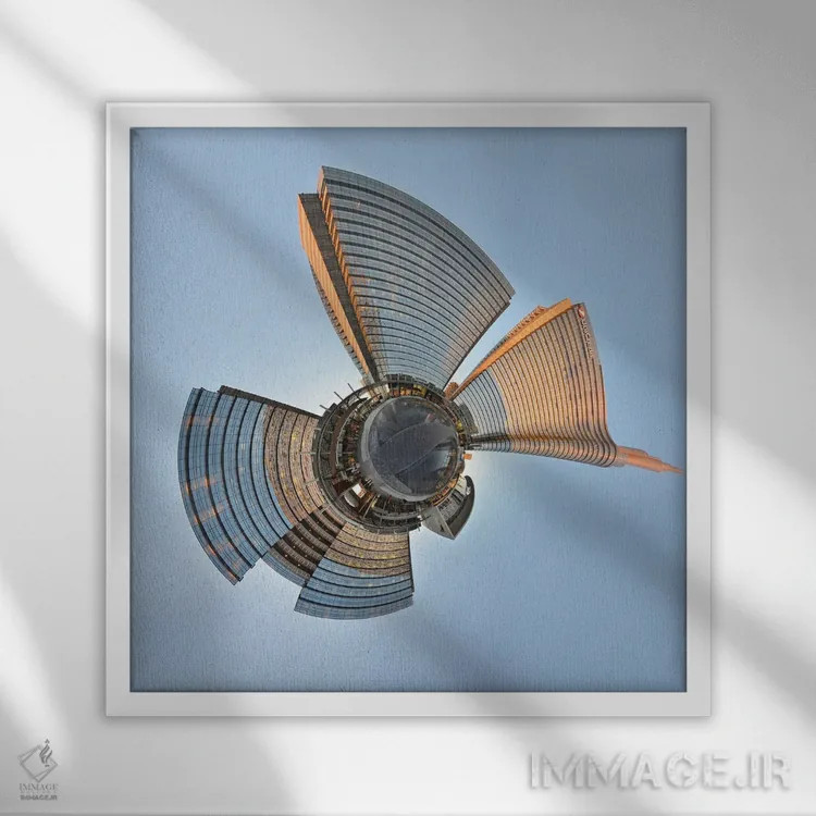 تابلو میدان گائه اولنتی و آسمانخراش مرکز شهر میلان، ایتالیا اثر آلساندرو دلا توره - نمای قابدار سفید