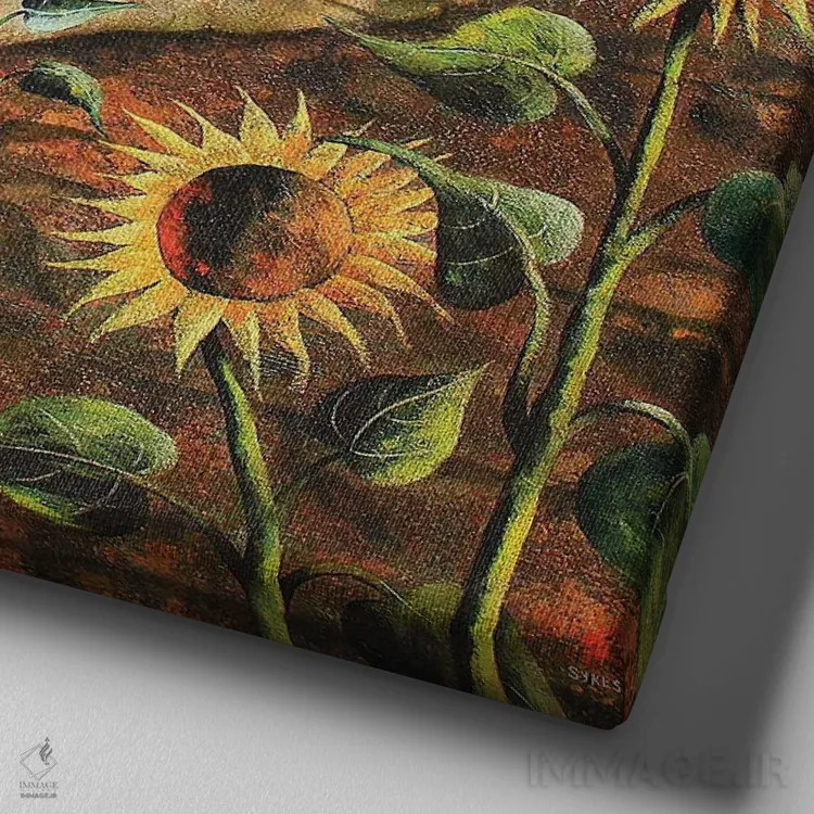 تابلو کاشت گل آفتابگردان اثر آدریان سایکس - نمای نزدیک بافت بوم