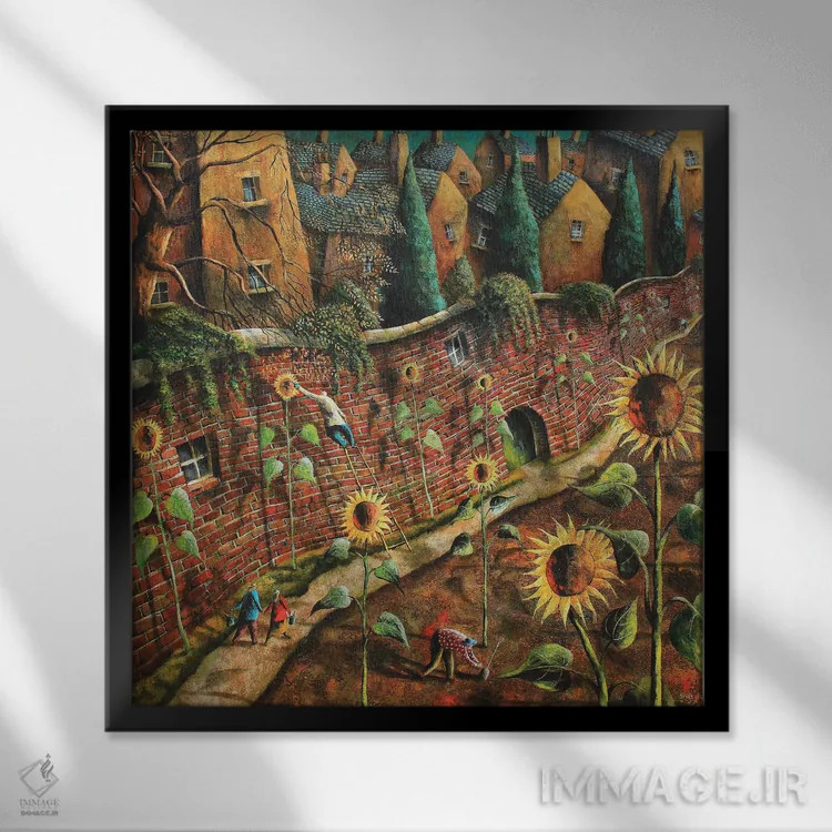 تابلو کاشت گل آفتابگردان اثر آدریان سایکس - نمای قابدار مشکی