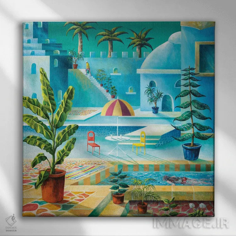 تابلو باغ آبی اثر آدریان سایکس - نمای روبهرو روی دیوار