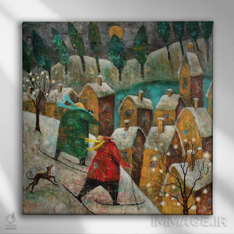 تابلو مسافران در برف اثر آدریان سایکس - نمای روبهرو روی دیوار