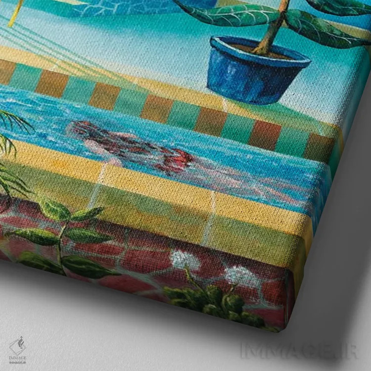 تابلو باغ آبی اثر آدریان سایکس - نمای نزدیک بافت بوم