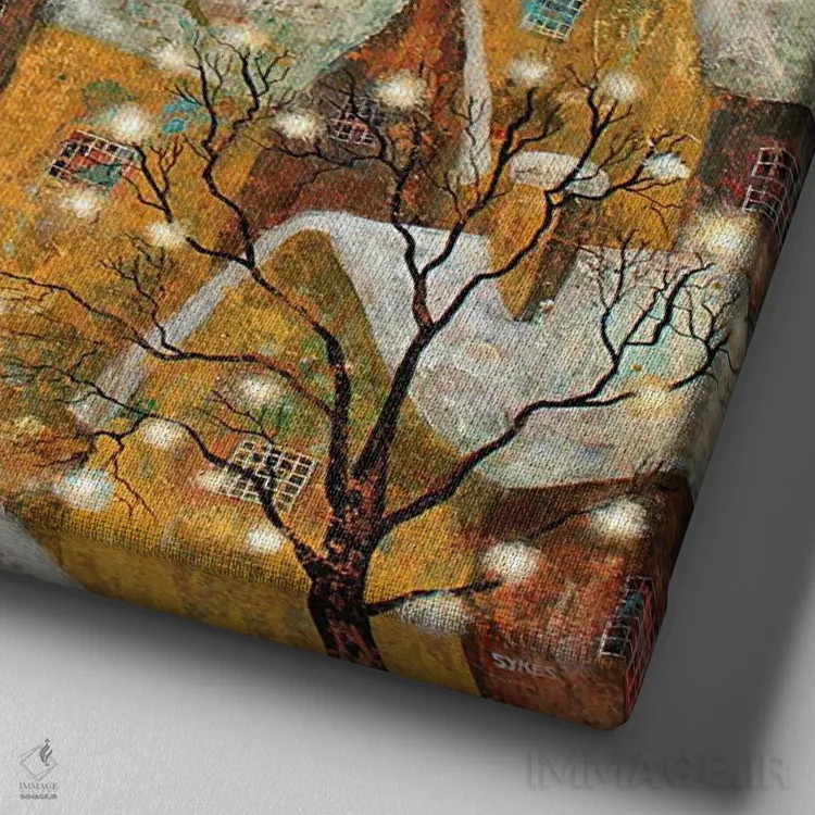 تابلو مسافران در برف اثر آدریان سایکس - نمای نزدیک بافت بوم