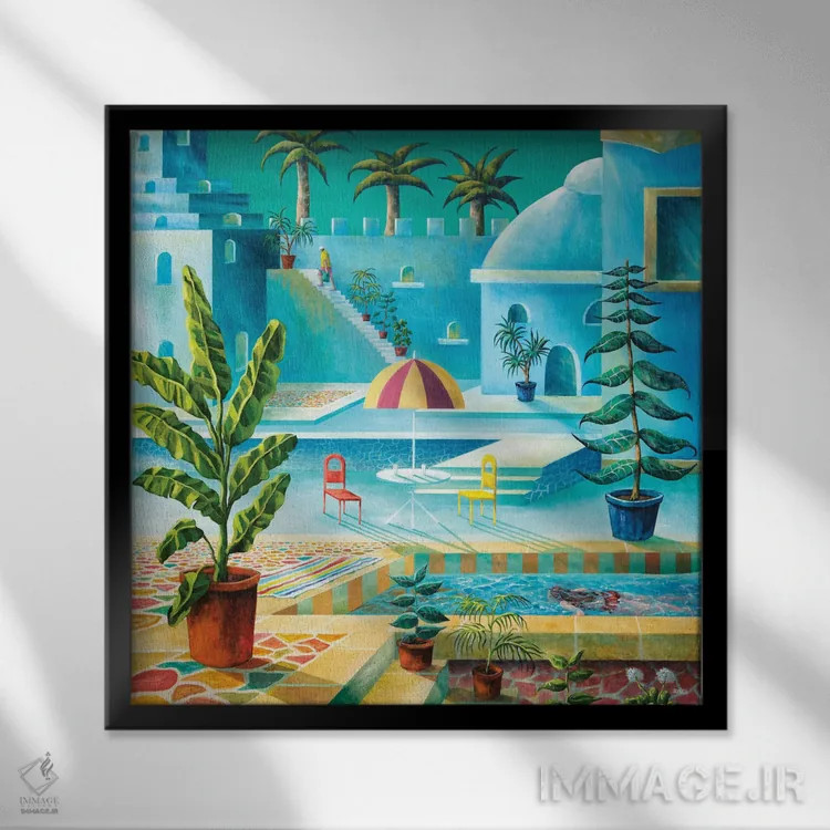 تابلو باغ آبی اثر آدریان سایکس - نمای قابدار مشکی