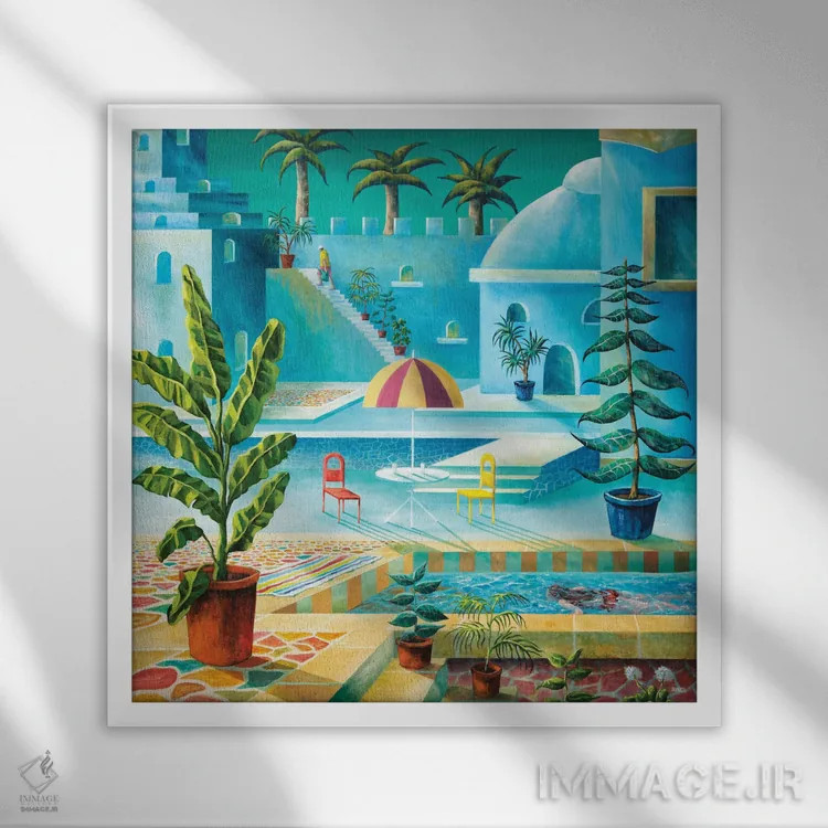 تابلو باغ آبی اثر آدریان سایکس - نمای قابدار سفید