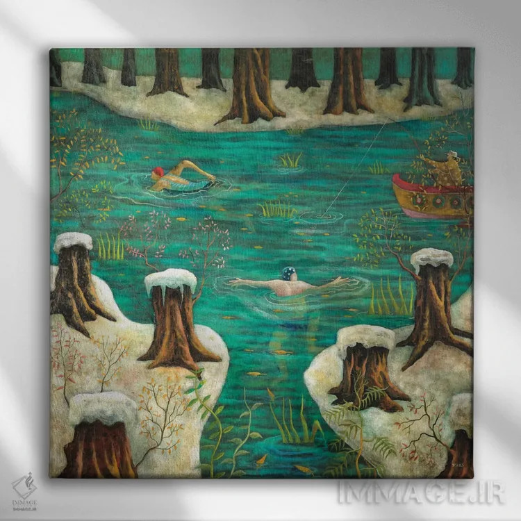 تابلو شنا در زمستان اثر آدریان سایکس - نمای روبهرو روی دیوار