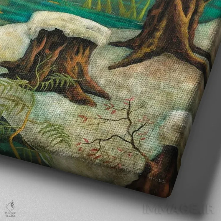 تابلو شنا در زمستان اثر آدریان سایکس - نمای نزدیک بافت بوم