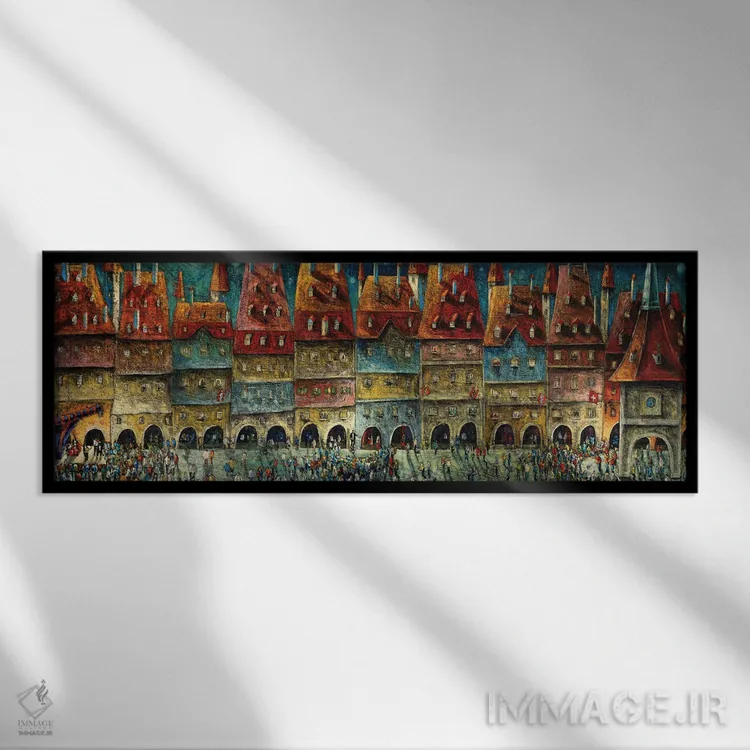 تابلو هنرمندان خیابانی در شب اثر آدریان سایکس - نمای قابدار مشکی