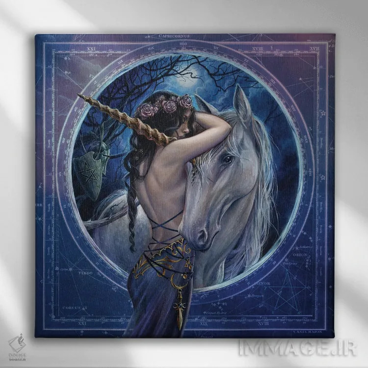 تابلو میتیکورن (یونیکورن افسانهای) اثر آلکمی انگلند (استودیو هنری انگلیسی) - نمای روبهرو روی دیوار