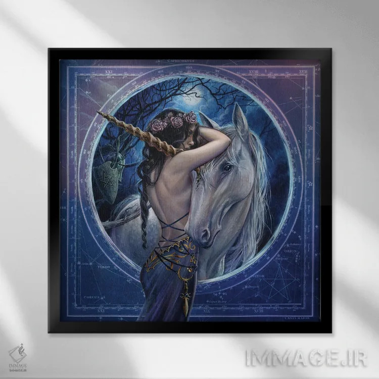 تابلو میتیکورن (یونیکورن افسانهای) اثر آلکمی انگلند (استودیو هنری انگلیسی) - نمای قابدار مشکی