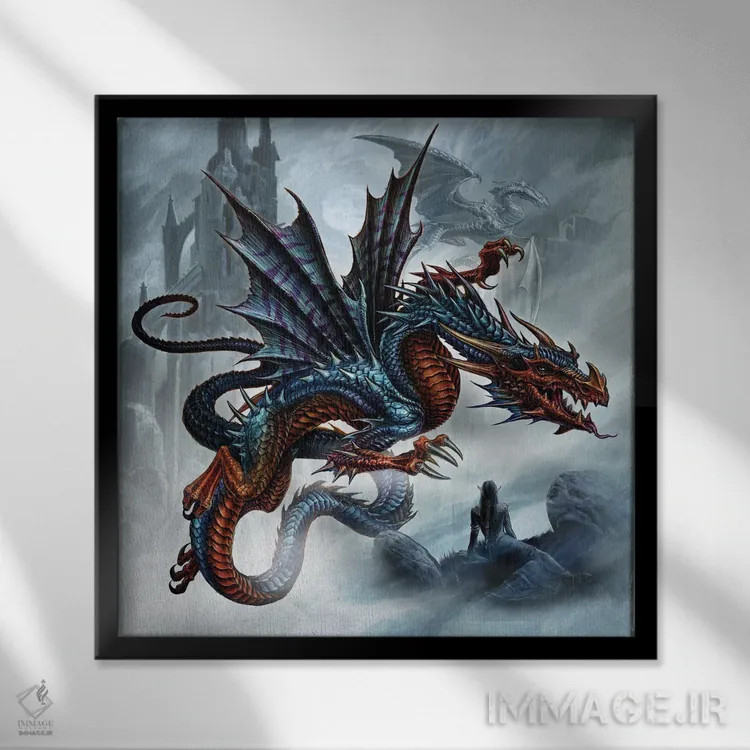 تابلو اژدهای باورا (واژه ولزی) اثر آلکمی انگلند (استودیو هنری انگلیسی) - نمای قابدار مشکی