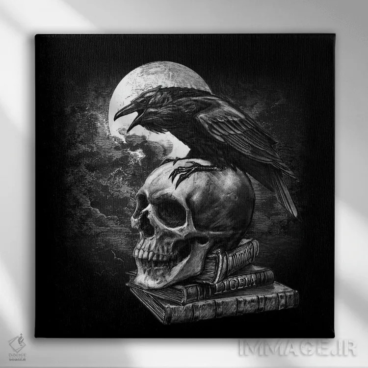 تابلو کلاغ پو (ادگار آلن پو) اثر آلکمی انگلند (استودیو هنری انگلیسی) - نمای روبهرو روی دیوار