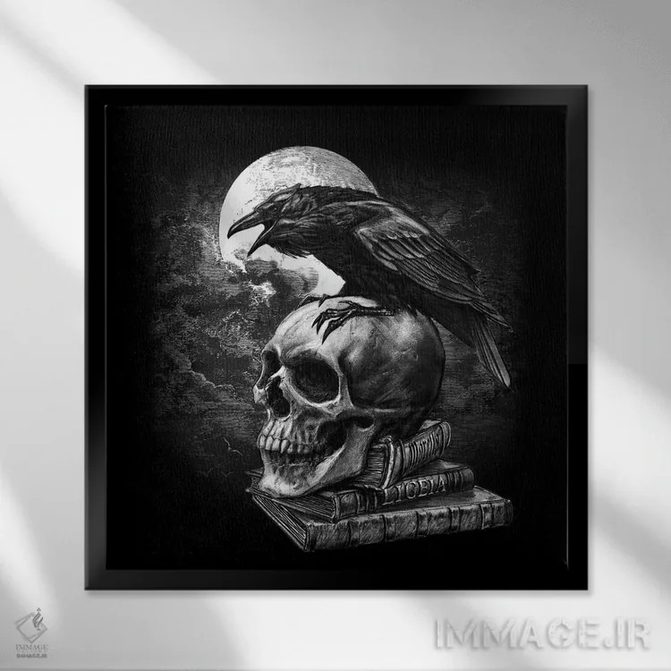 تابلو کلاغ پو (ادگار آلن پو) اثر آلکمی انگلند (استودیو هنری انگلیسی) - نمای قابدار مشکی