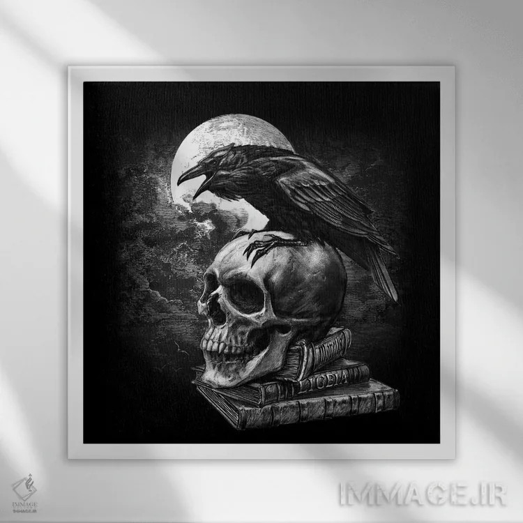 تابلو کلاغ پو (ادگار آلن پو) اثر آلکمی انگلند (استودیو هنری انگلیسی) - نمای قابدار سفید
