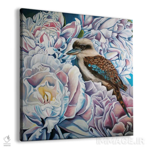 تابلو پیونیها و کوکابورا (پرنده) اثر آماندا کامرون - نمای پرسپکتیو محصول