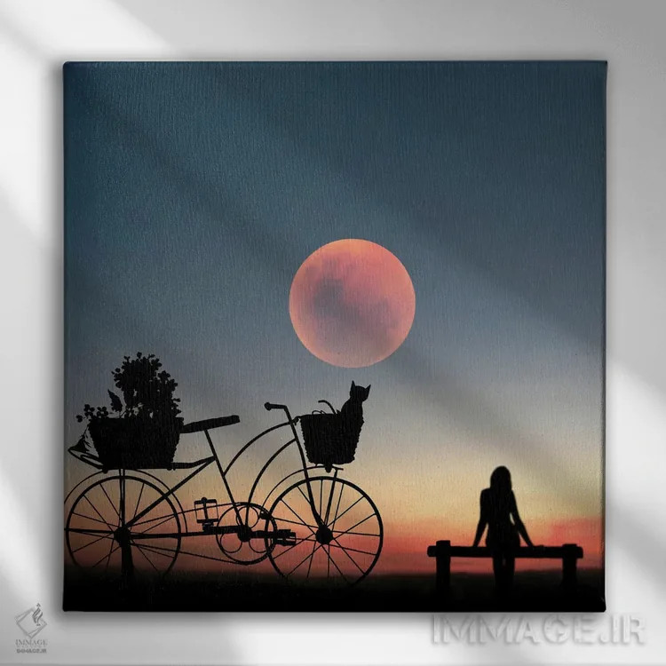 تابلو دختر بر دوچرخه اثر عبدالله ایویندار - نمای روبهرو روی دیوار