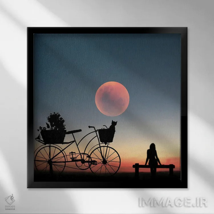 تابلو دختر بر دوچرخه اثر عبدالله ایویندار - نمای قابدار مشکی