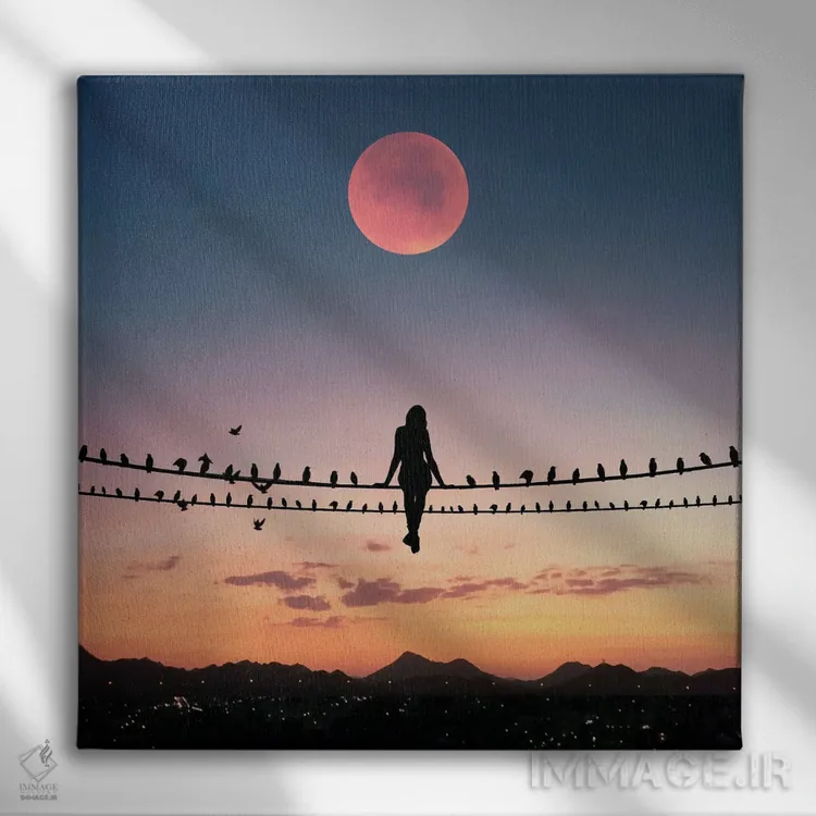 تابلو پرنده روی سیم اثر عبدالله ایویندار - نمای روبهرو روی دیوار