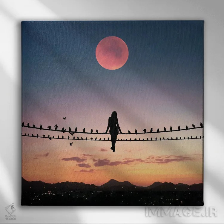 تابلو پرنده روی سیم اثر عبدالله ایویندار - نمای روبهرو روی دیوار