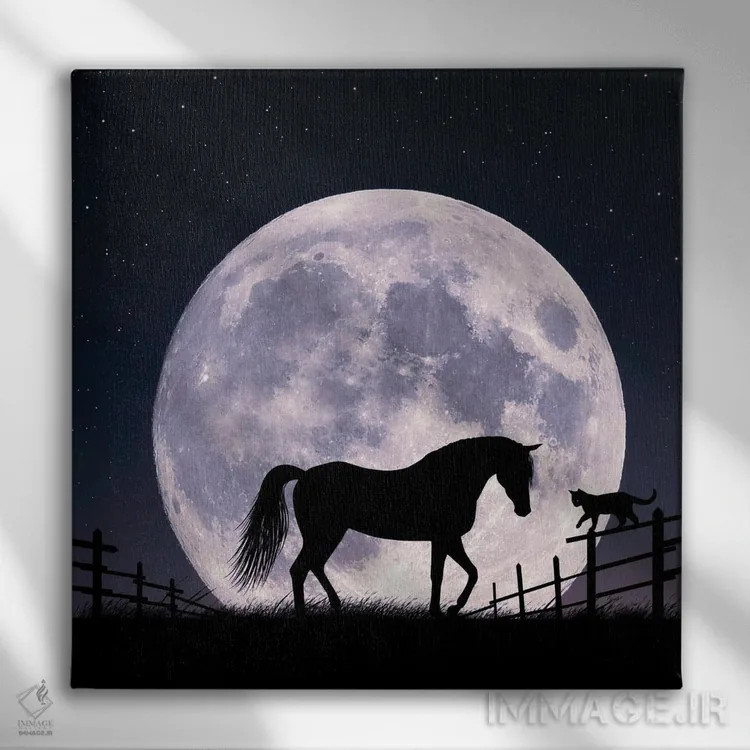 تابلو اسب و ماه اثر عبدالله ایویندار - نمای روبهرو روی دیوار