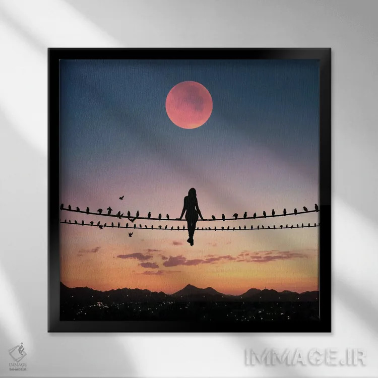 تابلو پرنده روی سیم اثر عبدالله ایویندار - نمای قابدار مشکی