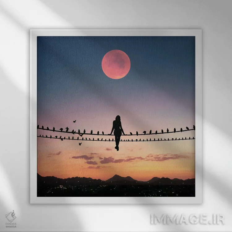 تابلو پرنده روی سیم اثر عبدالله ایویندار - نمای قابدار سفید
