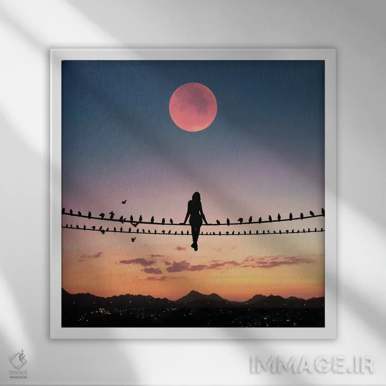 تابلو پرنده روی سیم اثر عبدالله ایویندار - نمای قابدار سفید