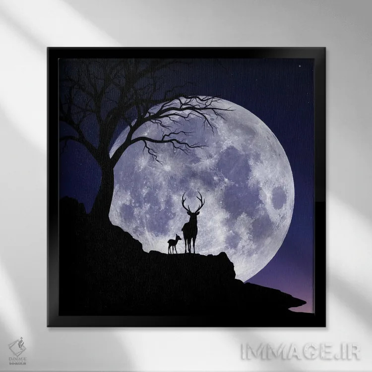 تابلو ماه و غزال اثر عبدالله ایویندار - نمای قابدار مشکی