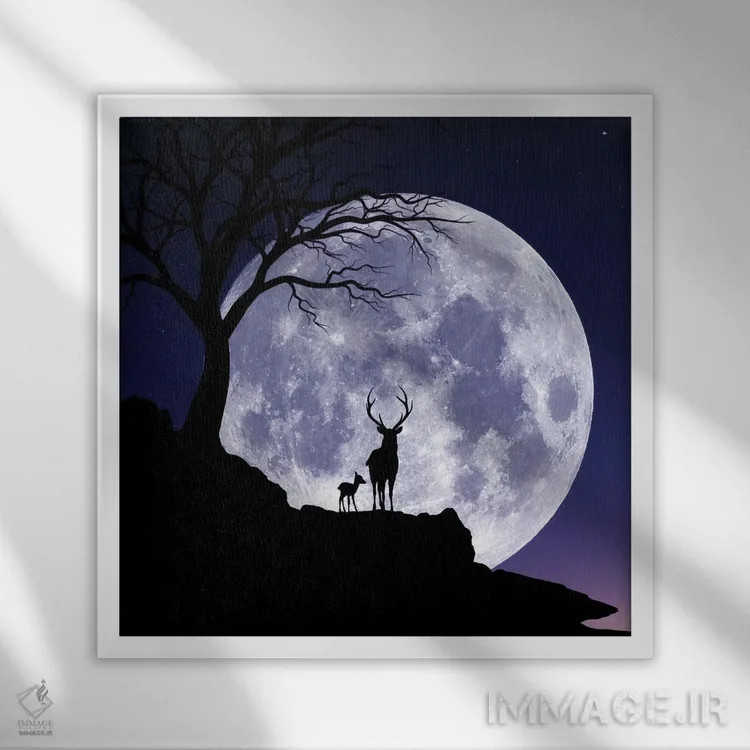 تابلو ماه و غزال اثر عبدالله ایویندار - نمای قابدار سفید