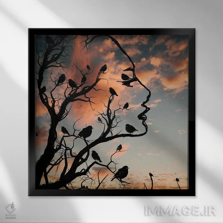 تابلو آشیانه پرنده اثر عبدالله ایویندار - نمای قابدار مشکی