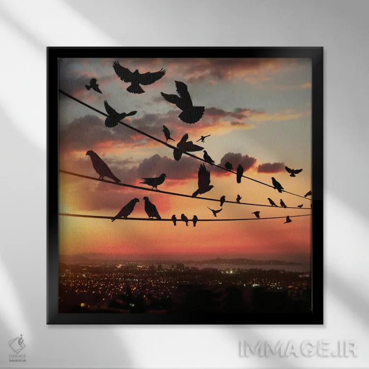 تابلو غروب پرنده اثر عبدالله ایویندار - نمای قابدار مشکی