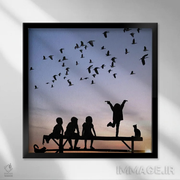 تابلو کودکان شاد اثر عبدالله ایویندار - نمای قابدار مشکی