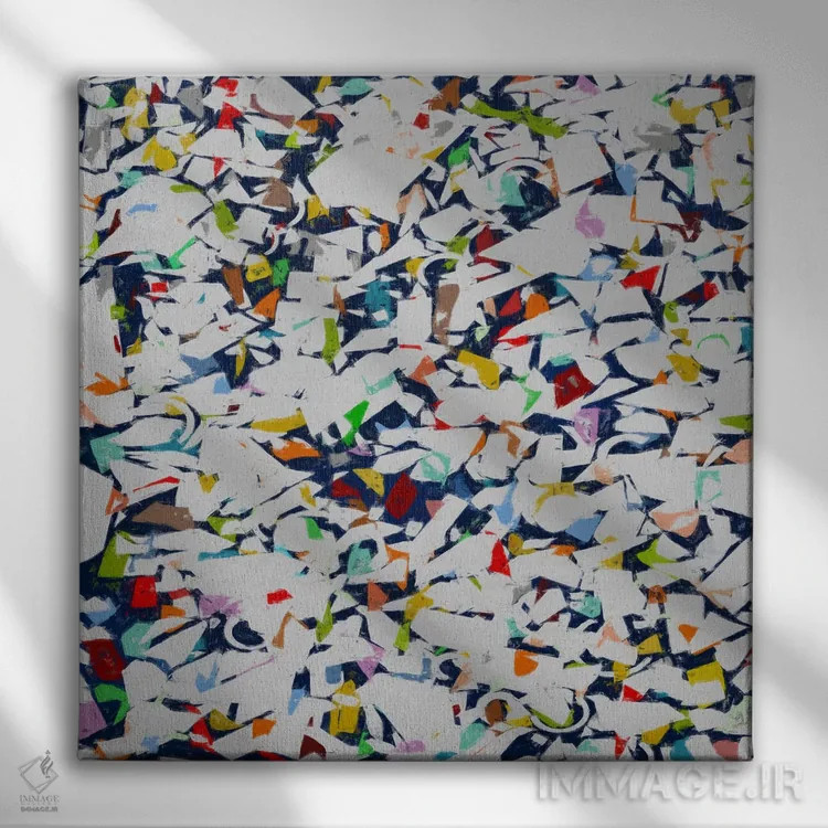 تابلو ترکیب رنگها و اشکال VIII اثر آنجِل استوز - نمای روبهرو روی دیوار