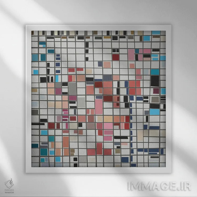 تابلو یاد موندریان اثر آنجِل استوز - نمای قابدار سفید