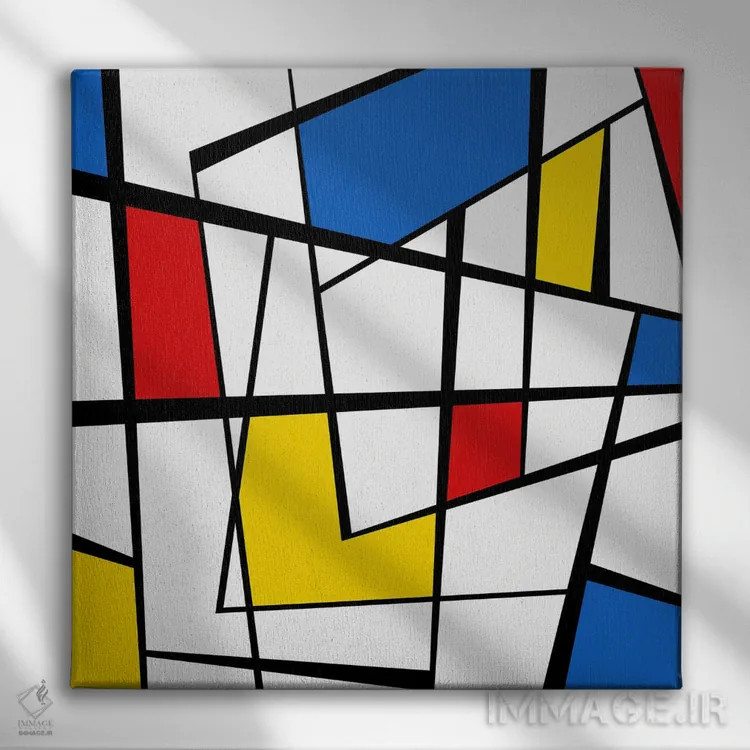 تابلو یاد موندریان شمارهٔ چهار (ادای احترام به Mondrian) اثر آنجِل استوز - نمای روبهرو روی دیوار