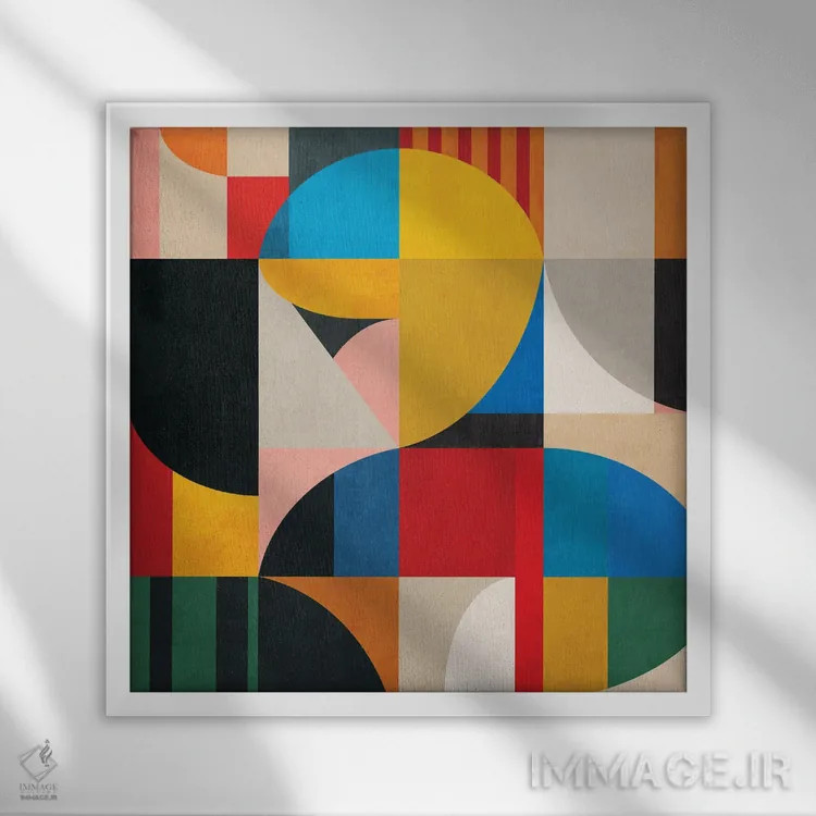 تابلو ساختار هندسی شمارهٔ پنجاه و شش اثر آنجِل استوز - نمای قابدار سفید