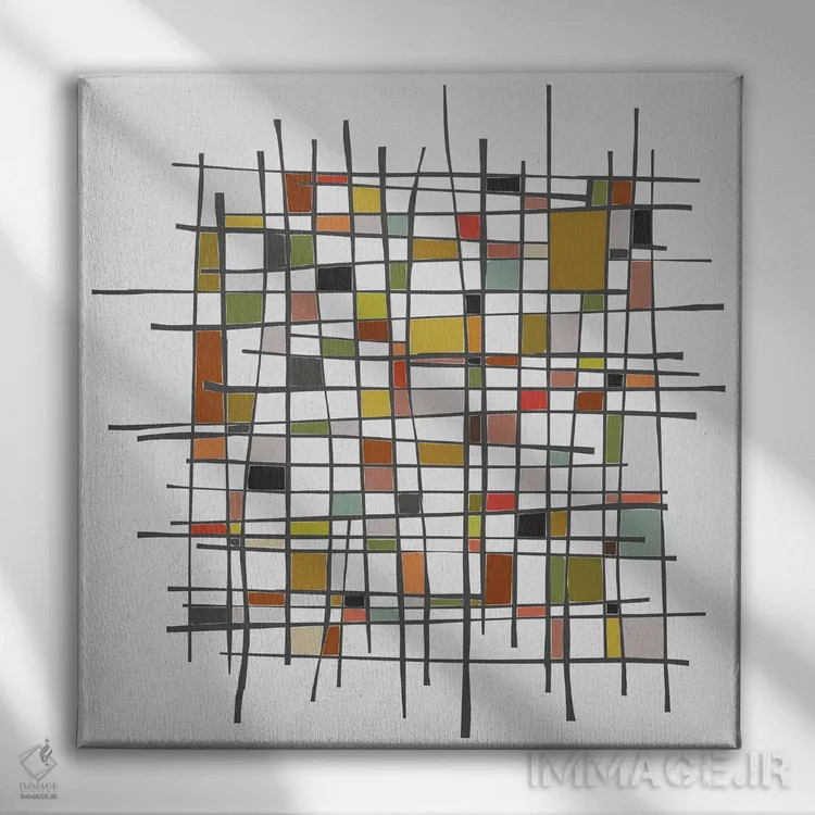 تابلو اشارهٔ موندریان (سبک هنری) اثر آنجِل استوز - نمای روبهرو روی دیوار