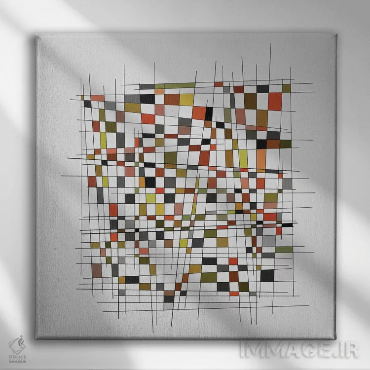 تابلو اشارهٔ موندریان II (سبک هنری) اثر آنجِل استوز - نمای روبهرو روی دیوار