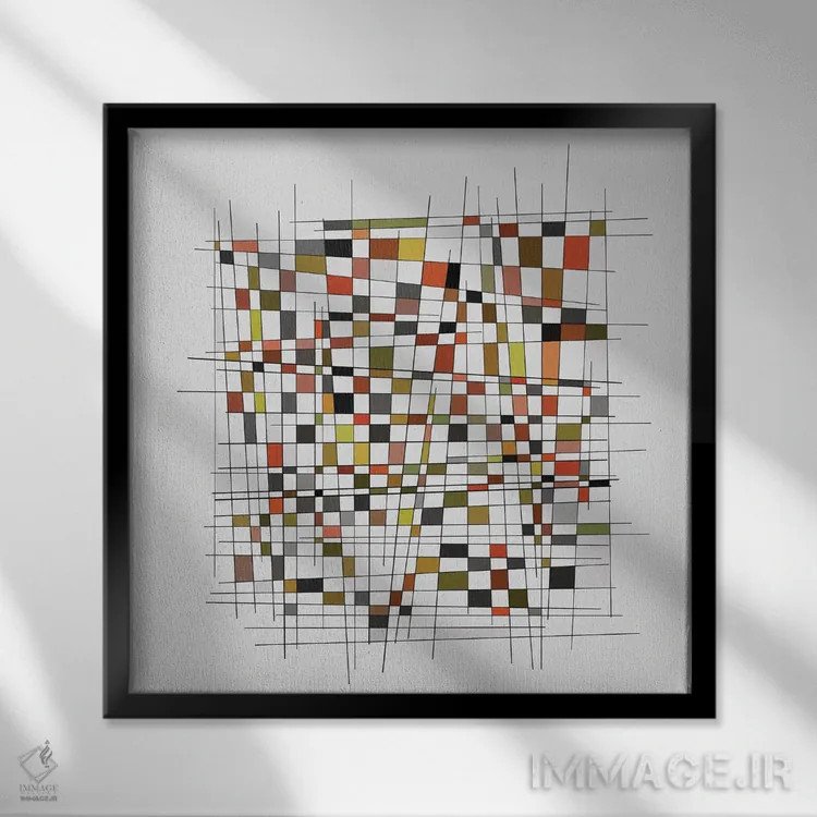 تابلو اشارهٔ موندریان II (سبک هنری) اثر آنجِل استوز - نمای قابدار مشکی