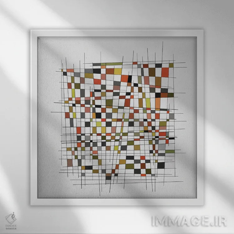 تابلو اشارهٔ موندریان II (سبک هنری) اثر آنجِل استوز - نمای قابدار سفید