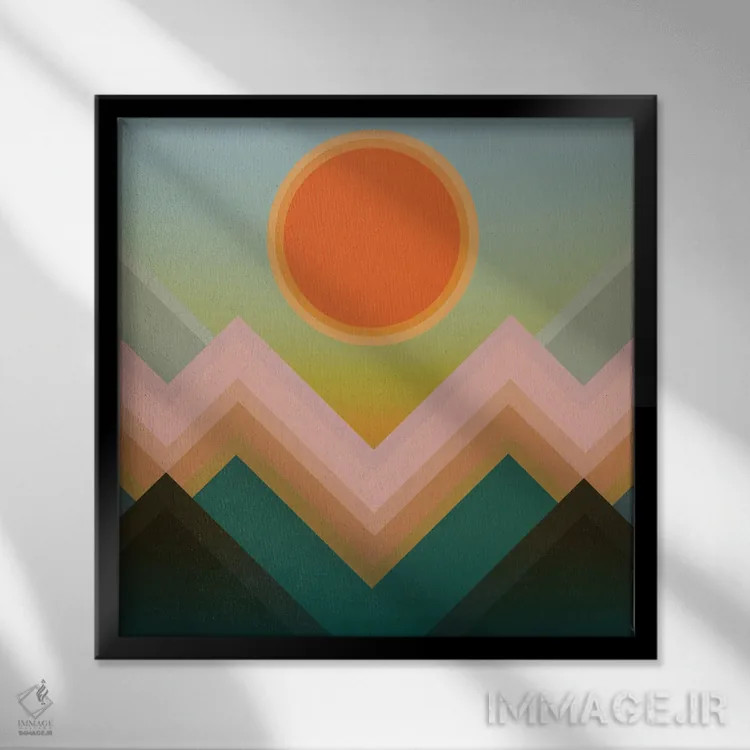 تابلو غروب خورشید در کوهها III اثر آنجِل استوز - نمای قابدار مشکی