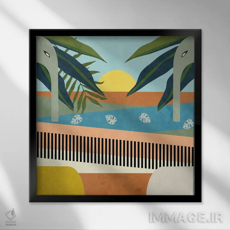 تابلو فیلها در طبیعت اثر آنجِل استوز - نمای قابدار مشکی