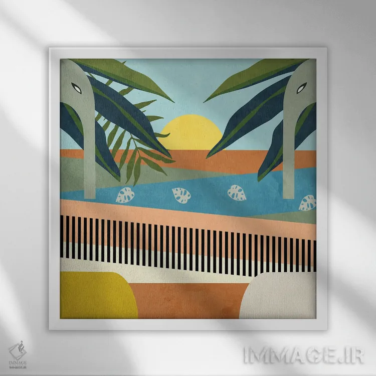 تابلو فیلها در طبیعت اثر آنجِل استوز - نمای قابدار سفید