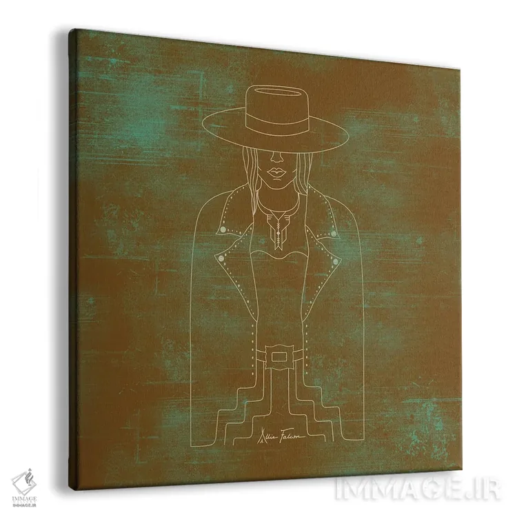 تابلو بانوی قانونشکن در رنگ زنگزده و فیروزهای اثر آلی فالکن - نمای پرسپکتیو محصول