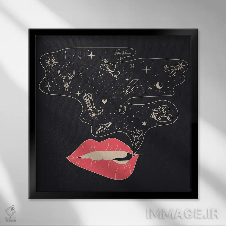 تابلو با لحن گاوچرانی با من حرف بزن اثر آلی فالکن - نمای قابدار مشکی