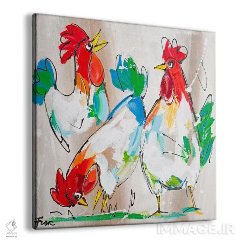 تابلو خروسها در حال صحبت اثر آرت فیوره - نمای پرسپکتیو محصول