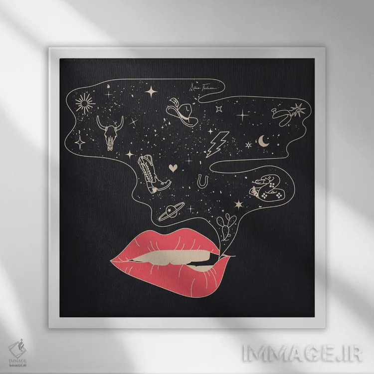 تابلو با لحن گاوچرانی با من حرف بزن اثر آلی فالکن - نمای قابدار سفید