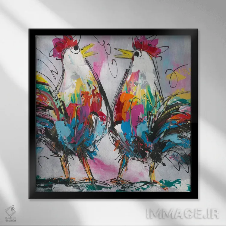 تابلو بیایید درباره مرغ صحبت کنیم اثر آرت فیوره - نمای قابدار مشکی
