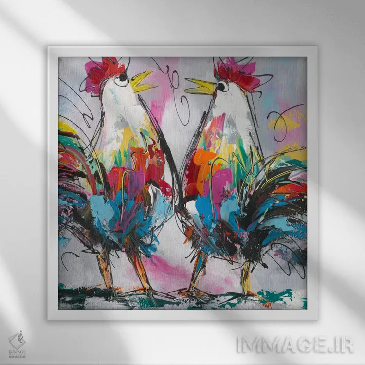 تابلو بیایید درباره مرغ صحبت کنیم اثر آرت فیوره - نمای قابدار سفید